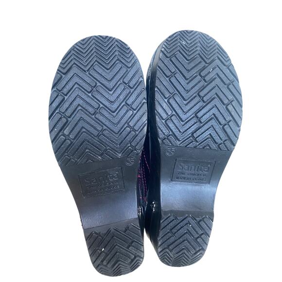 Sanita Womens Patent Leather Clogs EU 35 US 4 Navy Blue Butterfly Work Shoes - Picture 14 of 15